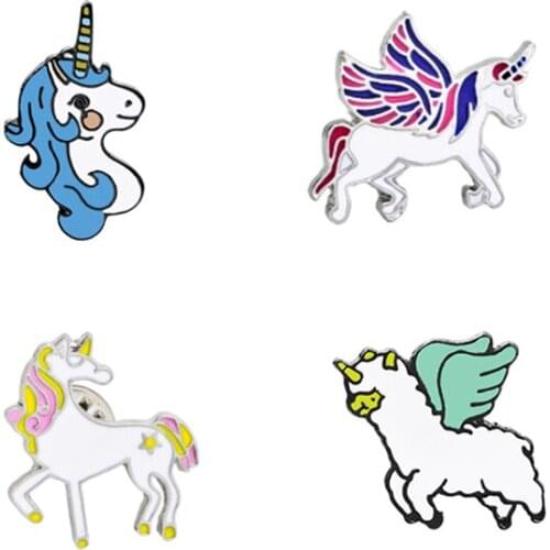 Creative Cartoon Pegasus Horse Brooch Pins Beautiful Cute Animal Enamel Brooches Collar Denim Decoration Jewelry For Men Women