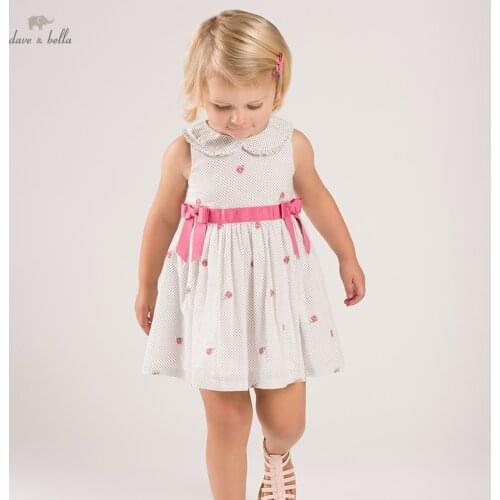 DB16927 dave bella summer baby girls cute bow embroidery dots dress children fashion party dress kids infant lolita clothes