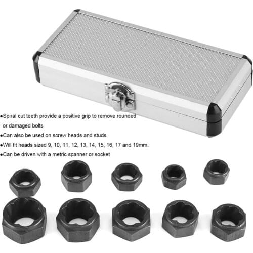 One set Ten piece set Broken nut and bolt extractor Hexagonal nut removal tool
