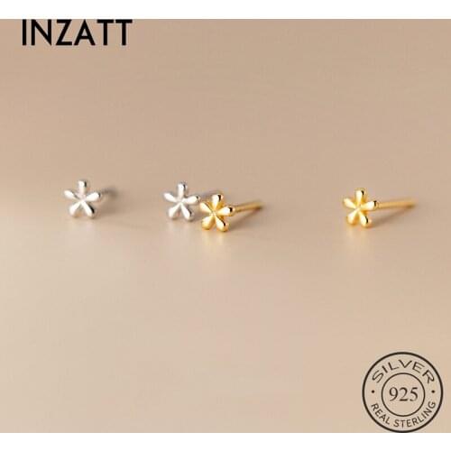 INZATT Real 925 Sterling Silver Flower Plant Stud Earrings For Fashion Women Minimalist Fine Jewelry Bohemian Accessories