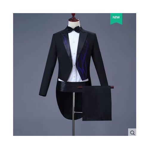 Singer chorus stage black diamond clothing for men Tuxedo suit set with pants mens wedding suits costume man formal dress tie