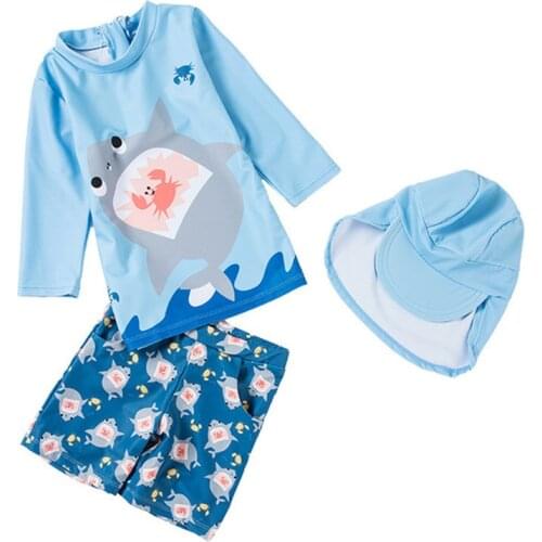 Baby Toddler Boys Two Pieces Swimsuit Set Girls Crab Bathing Suit Rash Guards with Hat Swimwear UPF 50+ FBA