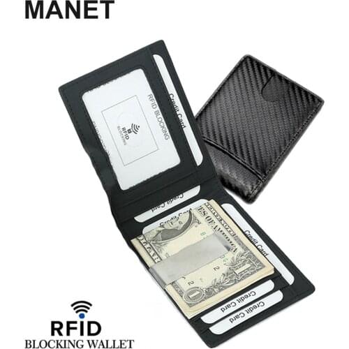 MANET Carbon Fiber Card Holder RFID Wallet Men Slim Front Pocket Bifold Male Metal Clamp For Money Credit Wallets Dropshipping