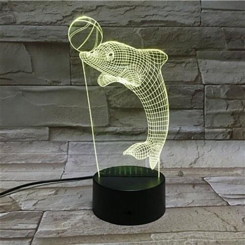 Cute Night Light LED Dolphin 3D Illusion Desk Lamp Bedside Nightlight Boby Room RGB Color Birthday Gift Smart Phone Control