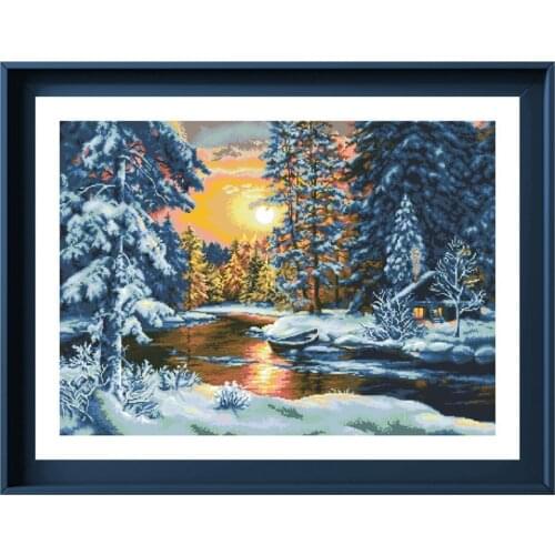 Dreampattern Forest sunset cross stitch kits winter snow cartoon pattern design 18ct 14ct 11ct unprint canvas embroidery DIY