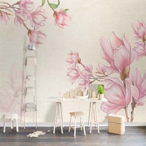 3D Pink Magnolia Flower Wallpaper Wall Mural Decals Living Room Bedroom Hand Oil Painting Wall Papers Home Decor Floral Murals