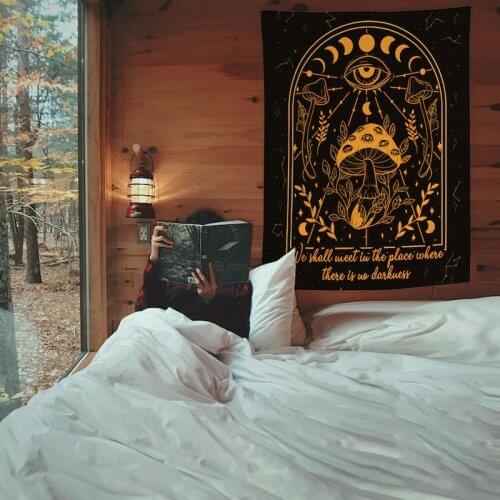 Mushroom Moon phase Tapestry Wall Hanging Moon Starry Mushroom Chart Hippie Bohemian Tapestry Psychedelic Witchcraft Home Decor