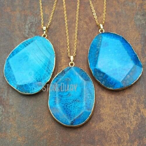 NM15322 10Pcs Blue Dragon Agates Necklace Gold Color Faceted Free Form Necklace 18-32inch
