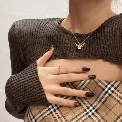 2021 new titanium steel zircon necklace simple and fashionable deer shape clavicle chain tide necklace