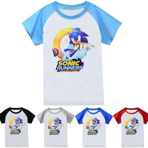 2020 summer new cartoon printing Sonic The Hedgehog boy and girl hit color sports casual refreshing cotton T-shirt top