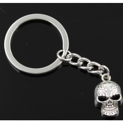 New Fashion Men 30mm Keychain DIY Metal Holder Chain Vintage Skeleton Head Skull 21x13mm Silver Color Pendant Gift
