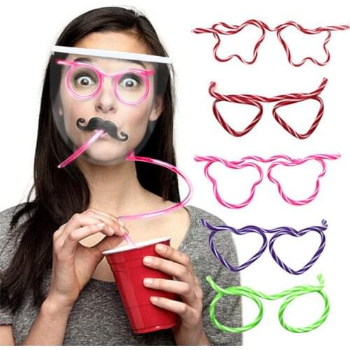 Disposable Plastic Childrens Straw Glasses Creative Fun DIY Glasses Modeling Straw Toys Kids Party Accessories Random Color