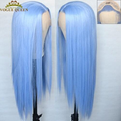 Vogue Queen Light Blue Synthetic Lace Front Wig Heat Resistant Fiber Silky Straight Cosplay Wig For Women
