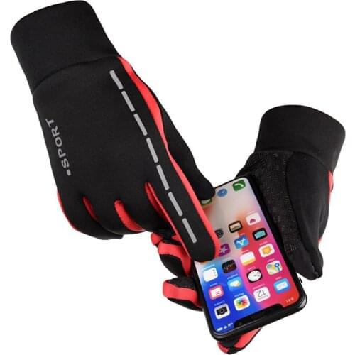1 Pair Man Thicken Touch Screen Gloves Reflective Strips Anti Slip Winter Warm Outdoor Cycling Skiing Full Finger Mitten Glove