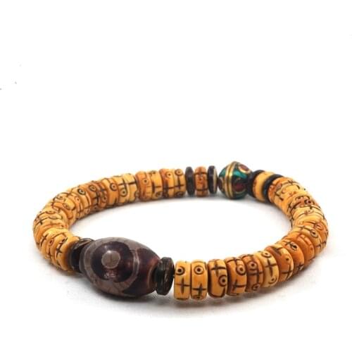 POHIER Natural Retro Cross Yak Bone Tibtan Buddhist Hand Braided Bracelet for Man Women Jewelry