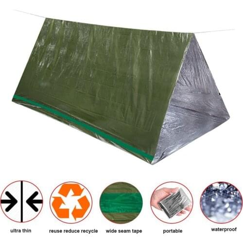 PE Emergency 2 Person Tube Tent with Whistle + Carabiner -Space Survival kit Camping First Aid Outdoors Hiking Survival 1.5x2.4M