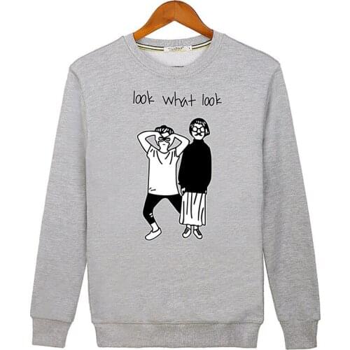 Casual Men Sweatshirt without Hood Autumn Cotton Hoodies Couple Matching Cartoon Letters Print Crew Neck Male Tops Loose Fit