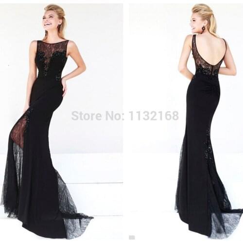 Sexy Cheap black Chiffon Backless mermaid high slit evening dresses formal dresses gowns with slit in front,hot sale prom dress