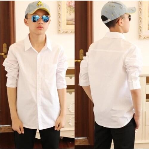 2018 New Kids Shirts Boy Spring Clothing Children Cotton Pure Color Matching Long-Sleeves Shirt Big Boys Casual Shirt Blouse