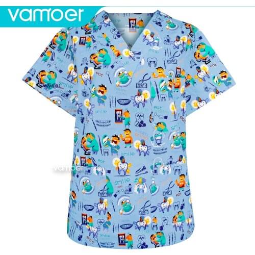Pure Cotton Scrubs tops Short Sleeve Classic V-neck Nursing Shirt Dentist Oral Dental Hospital Doctor Clothing Surgery Workwear