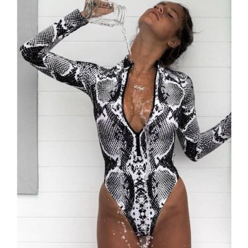 Sexy Print Zipper One Piece Swimsuit Long Sleeve Swimwear Sports Women Swimming Bathing Suit Beach Bather Surfing Swim Wear 2021