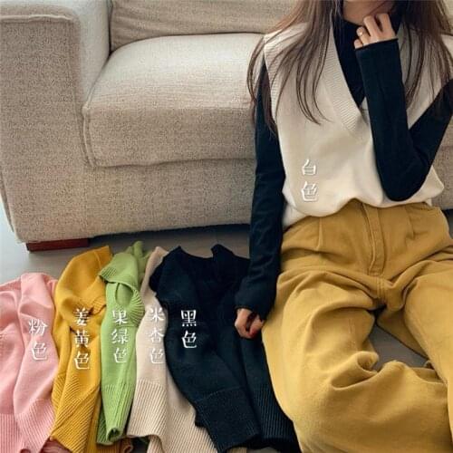 Winter Autumn women Sweater Vest Sleeveless Sweet Solid Color Loose Slim Vest Jumpers Pull Femme V Neck Knitted tops