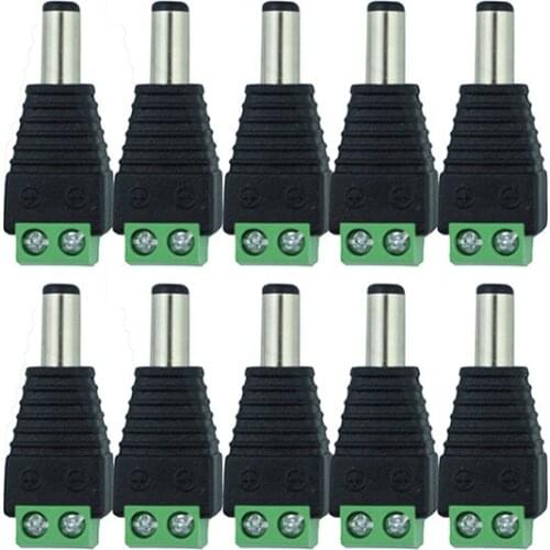 10 Pcs 12V 2.1 x 5.5mm DC Power Male Plug Jack Adapter Connector Plug for CCTV single color LED Light