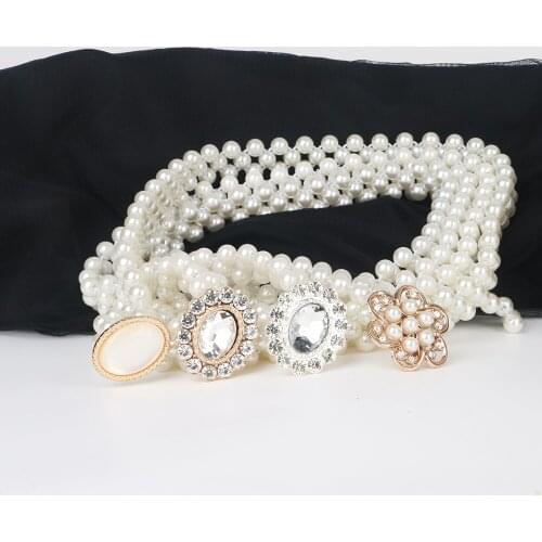 Rhinestone Buckle Weave White Pearl Belt Crytle For ladies girl Elasticity Waist Fit for Waist circumference less than 80cm