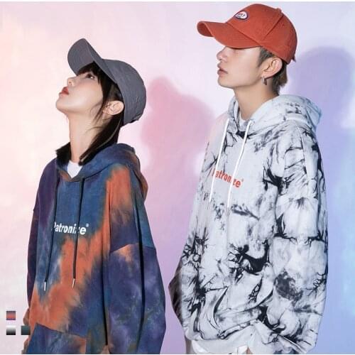 Men Hip Hop Hoodies Cotton Casual Sweatshirts Streetwear Fashion Women Loose Pullover Harajuku Tie Dye Printed Coat Male Clothes