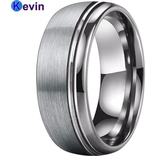 Men Women Tungsten Wedding Band Ring Dome Band With Offset Groove And Brush Finish 6MM 8MM Comfort Fit