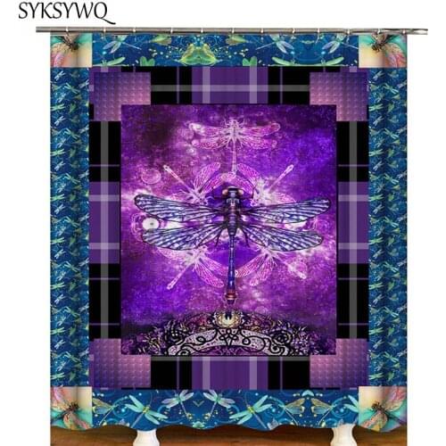Dragonfly shower curtain purple waterproof bathroom curtain new arrival bath curtain shower