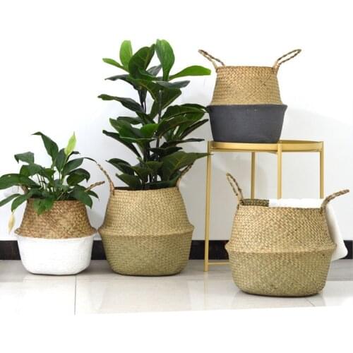 S-XL Storage Basket Rattan Straw Basket Wicker Folding Flower Pot Seagrasss Flower Baskets Garden Planter