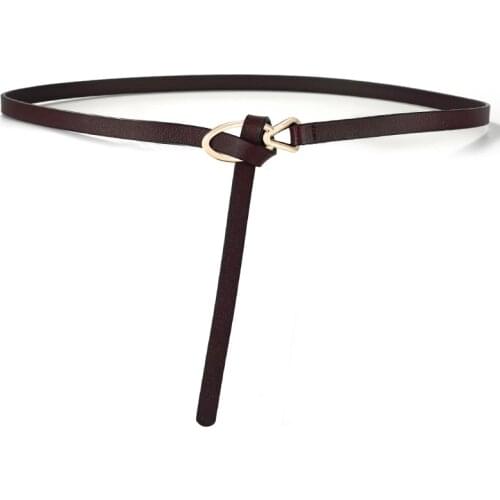 Women Thin Knotted Belt Cowskin Waistband Gold Buckle Simple Real Leather Belts New Woman Girdle For Jeans Genuine Leather Black