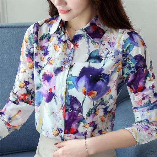 Women Blouse Long Sleeve Blusas Femininas Elegante 2020 New Turn Down Collar Casual Feminine Blouses Flower Printed Tops 903C