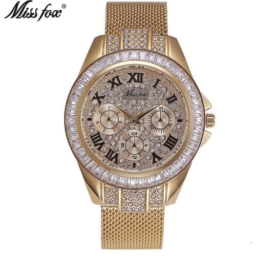 Miss Fox Brand Top luxury fashion Watch Women Water Resistant Gold Watch Quartz Diamond Timepiece Women clock relojes mujer