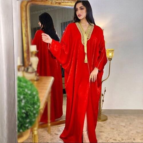 Gold Batwing Sleeve Arabic Muslim Turkey Clothes France Velvet Robe Plus Size 2021 Summer Dubai Open Abaya Dress for Women