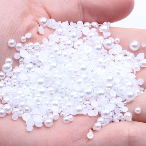 1.5-25mm White Half Round Crafts Resin Pearls 200-10000pcs Flatback Scrapbook Beads For 3D Nails Art DIY Design Decorations