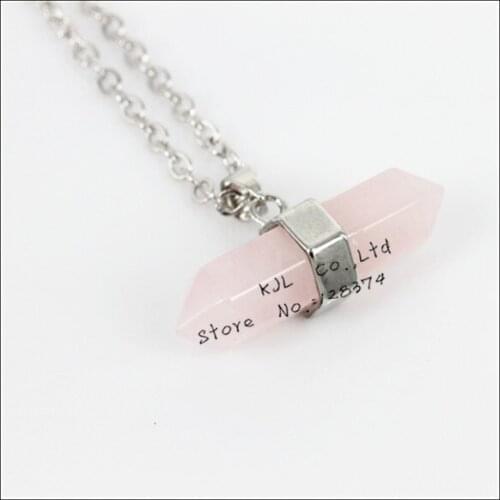 1pcs 2015 fashion natural gem stone beads pendant necklace fashion pink crystal pendants silver plated necklace for women