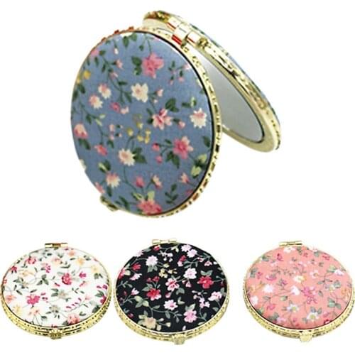 1Pc Mini Round Pocket Folding Makeup Mirror Vintage Double Sides Floral Printed Chinese Style Compact Cosmetic Tool Portable