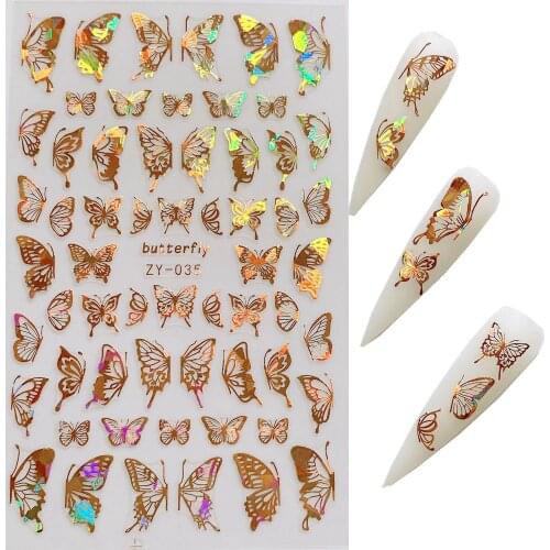 1pc Nail Art Laser Gold and Silver Butterfly Sticker Spring Summer Butterfly Designs Manicure ZY