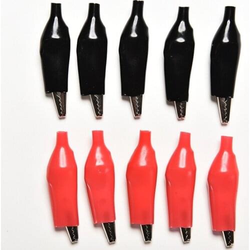 10pcs/lot 44MM Electrical Metal Alligator Clip Crocodile Clamp for Testing Probe Meter Black and Red with Plastic Boot