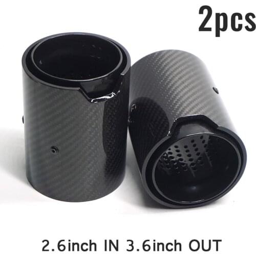 2pcs 67mm IN 92mm OUT Carbon Fiber Car Exhaut tip Glossy All Black Mufflers for M M2 M3 M4 M135i M235i M140i M240i