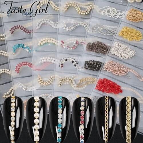 6 Grids/Pack Multi-size 3D Nail Art Decorations Rose Gold Silver Metal Chain Beads Line Snake Bone Nails Accessories Supplies