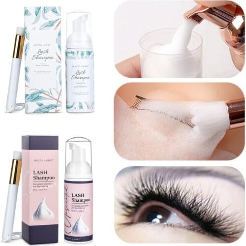 60ml Eyelash Clean Shampoo Kit with Mousse Brush Eye Lash Lift Cleaning Foam Eyelash Extension Makeup Remover Tool For Wholesale