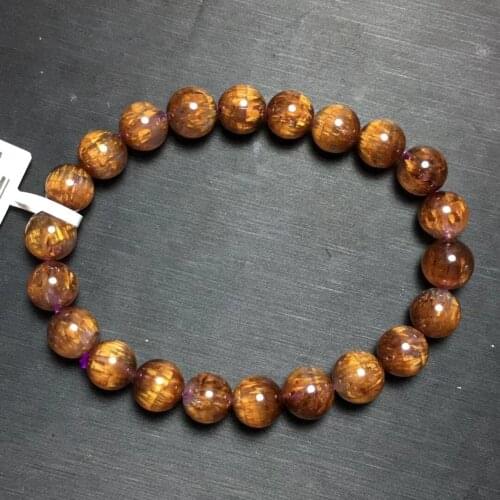 8.2mm Natural Cacoxenite Auralite 23 Purple Rutilated Quartz Bracelet Clear Round Beads Bangle Women Men AAAAAA