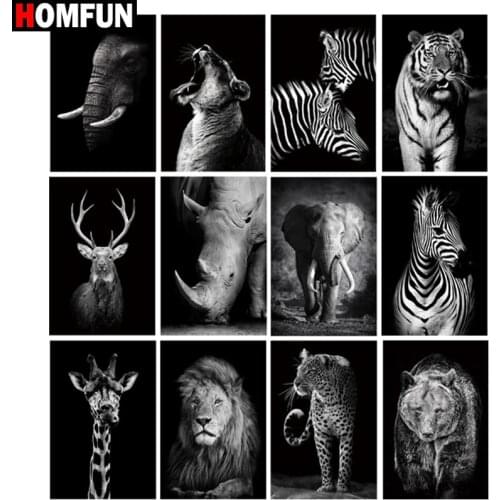 HOMFUN Square Round Drill 5D Diamond Painting Environmental Crafts Full Diamond Embroidery "Animal ink painting" Home decor