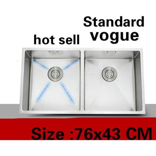 Free shipping Apartment kitchen manual sink double groove standard do the dishes 304 stainless steel hot sell 76x43 CM