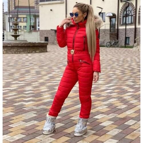 One Piece Ski Suit Women Jackets Winter Hooded Parka Jumpsuit Cotton Bodysuit Sashes Zipper Overalls Outdoor Sports Tracksuits