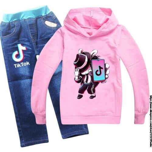 Children Tracksuit Kids Clothing Set Baby Girls Tik Tok Sports Suit Hoodies T Shirt Sweatshirts+Jeans 2 Pcs Set