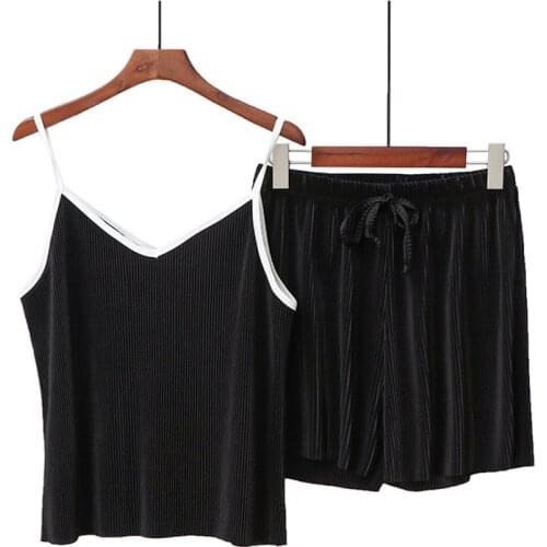 Womens Sexy Pajamas Rayon Silk Sleepwear Set Top Women Print Pajama Set 2Piece/Suit Sleeveless Shirt Shorts Lingerie Homewear